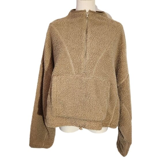 Bailey 44 Tan Sherpa Oversized Cropped Funnel Neck Pullover 1/2 Zip Women's XL - Picture 5 of 13